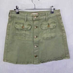 Altar’d State Mini Skirt Womens Small Green Button Up Pencil Front Pockets Denim